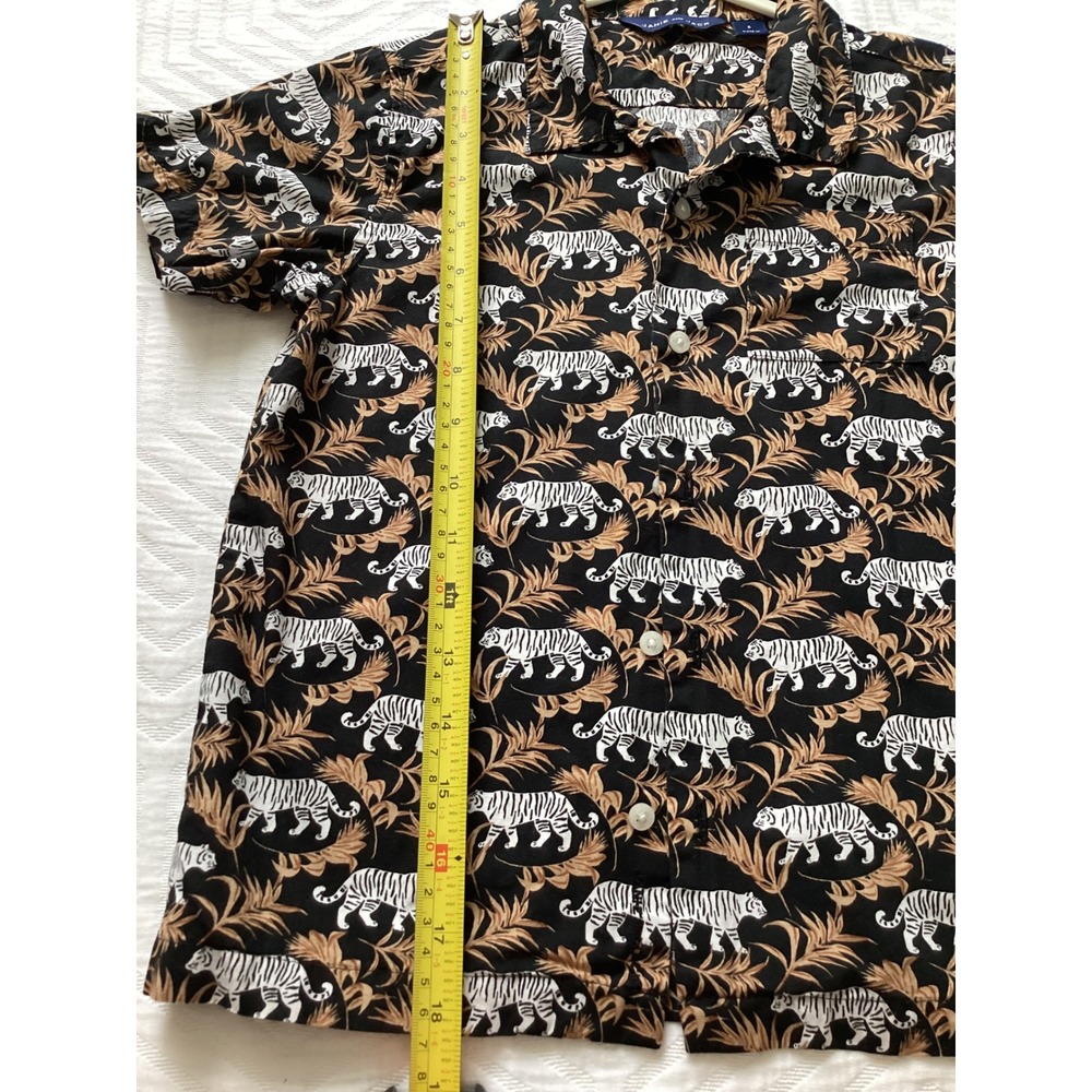 Janie and Jack Boys Tiger Print Button Up Shirt Size‎ 6 Black Brown Short Sleeve